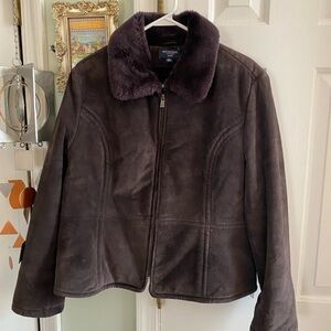 Sonoma Dark Brown Suede with Faux Fur Trim Zip Jacket Women’s Long Sleeve Sz L